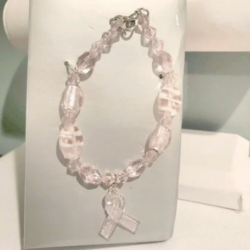 Roman Pink Ribbon Breast Cancer Awareness Beaded Bracelet NIB